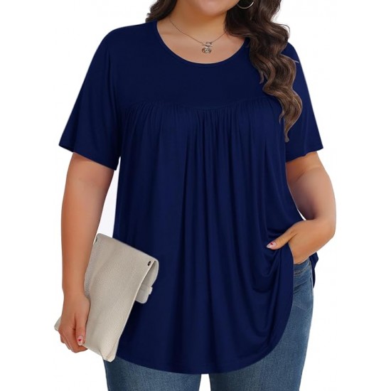 Tencede Womens Plus Size Tops Tunic Short Sleeve Crew Neck Shirts Casual Soft Blouse 1X-5X